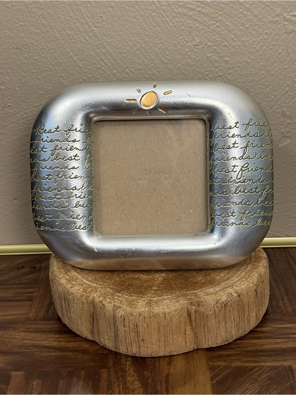 Vintage 1998 Silver toned Best Friends frame with brushed gold sun & Text